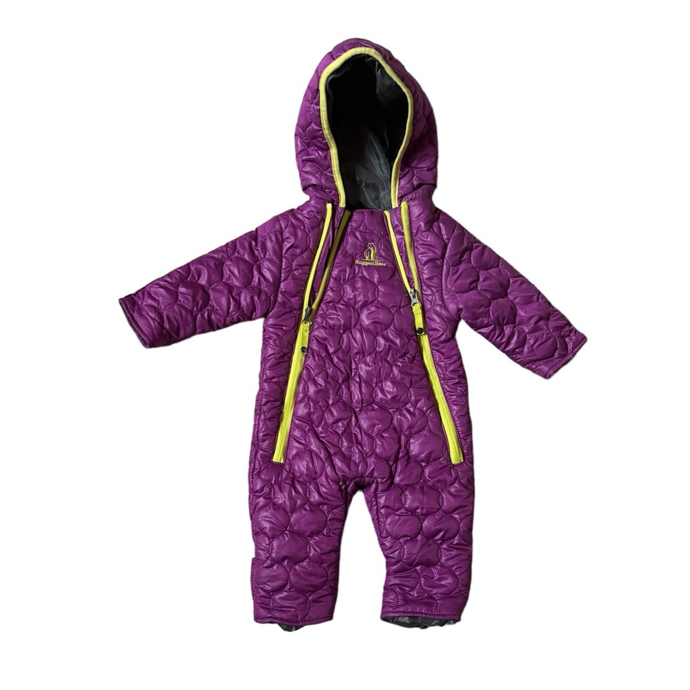Rugged Bear 3/6M Infant Purple/Yellow Polyester Quilted Foldover Mitt Snowsuit